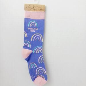 Women Boy Sock Crew Karma Dream Big Rainbow Gift Cotton Blue Pink Yellow NWT NEW